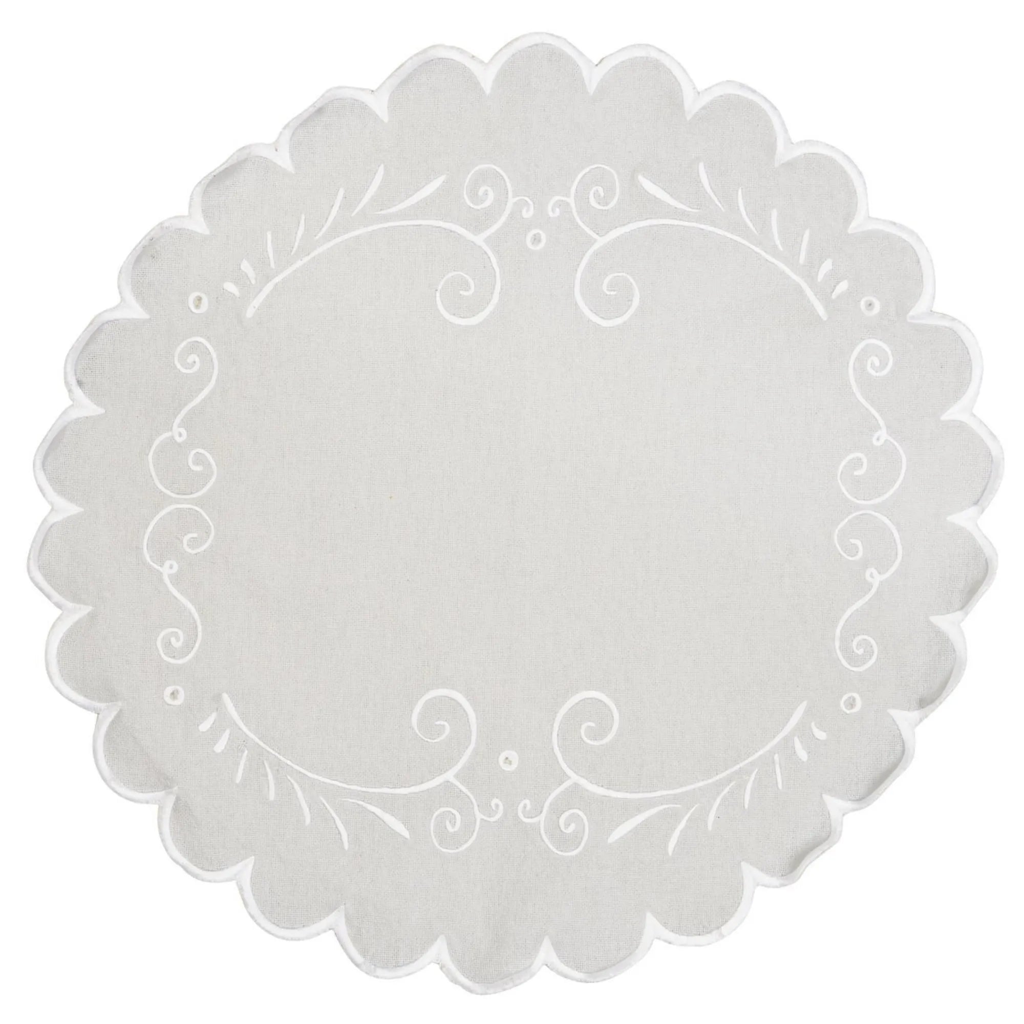 Ib Laursen Brotserviette Deckchen aus Baumwolle weiß mit Stickerei ø 30 cm