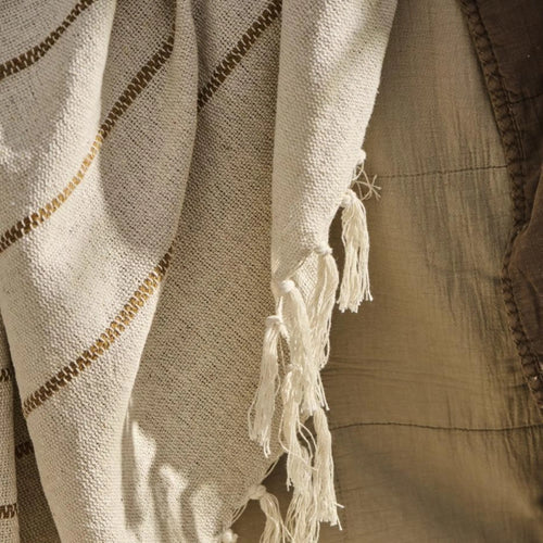 Ib Laursen Decke cremefarben mit braunen Streifen aus Baumwolle 130 x 160 cm