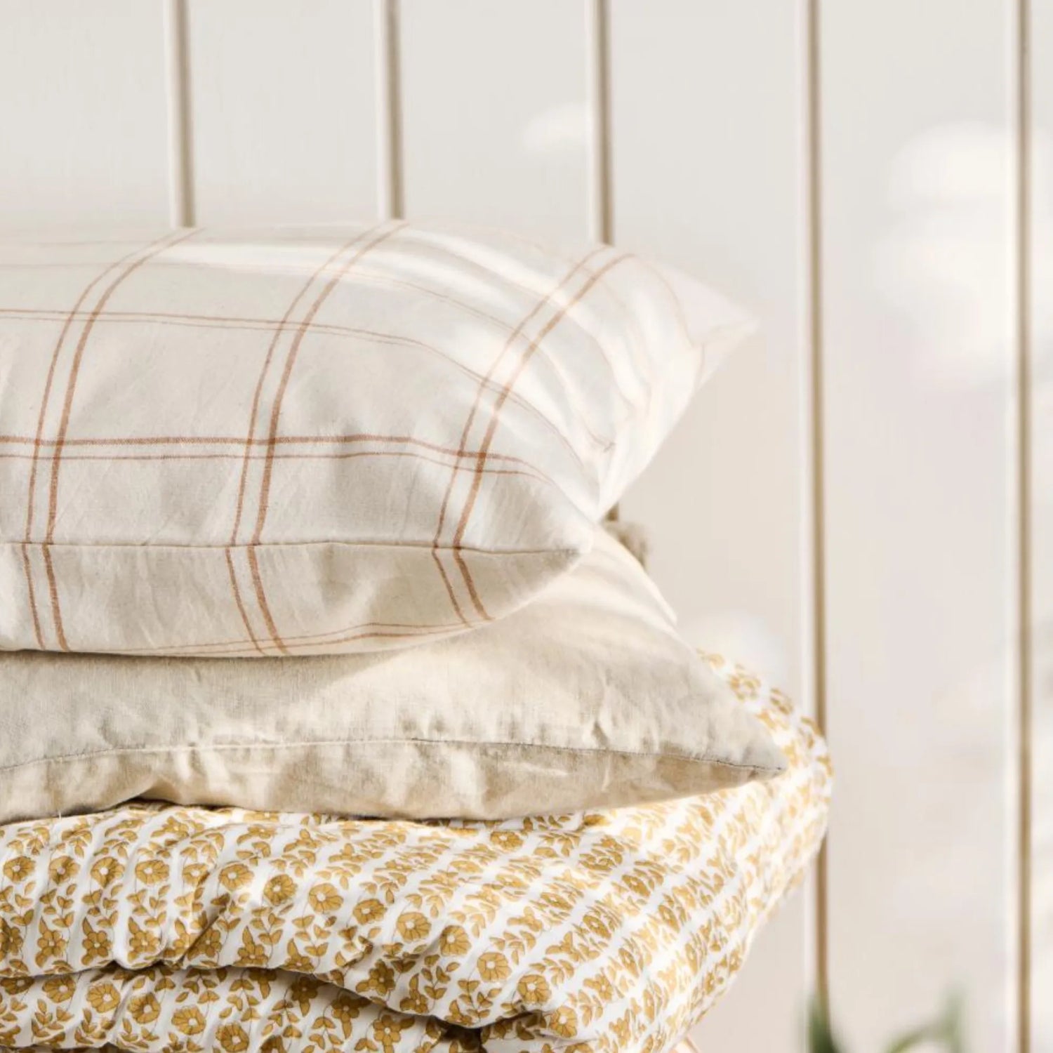 Ib Laursen Kissenbezug "Theodor" naturfarben mit Karomuster 50 cm