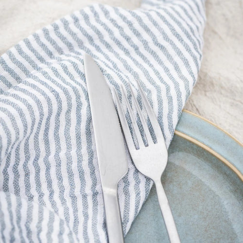 Ib Laursen Serviette aus Baumwolle 40 cm blau weiß gestreift