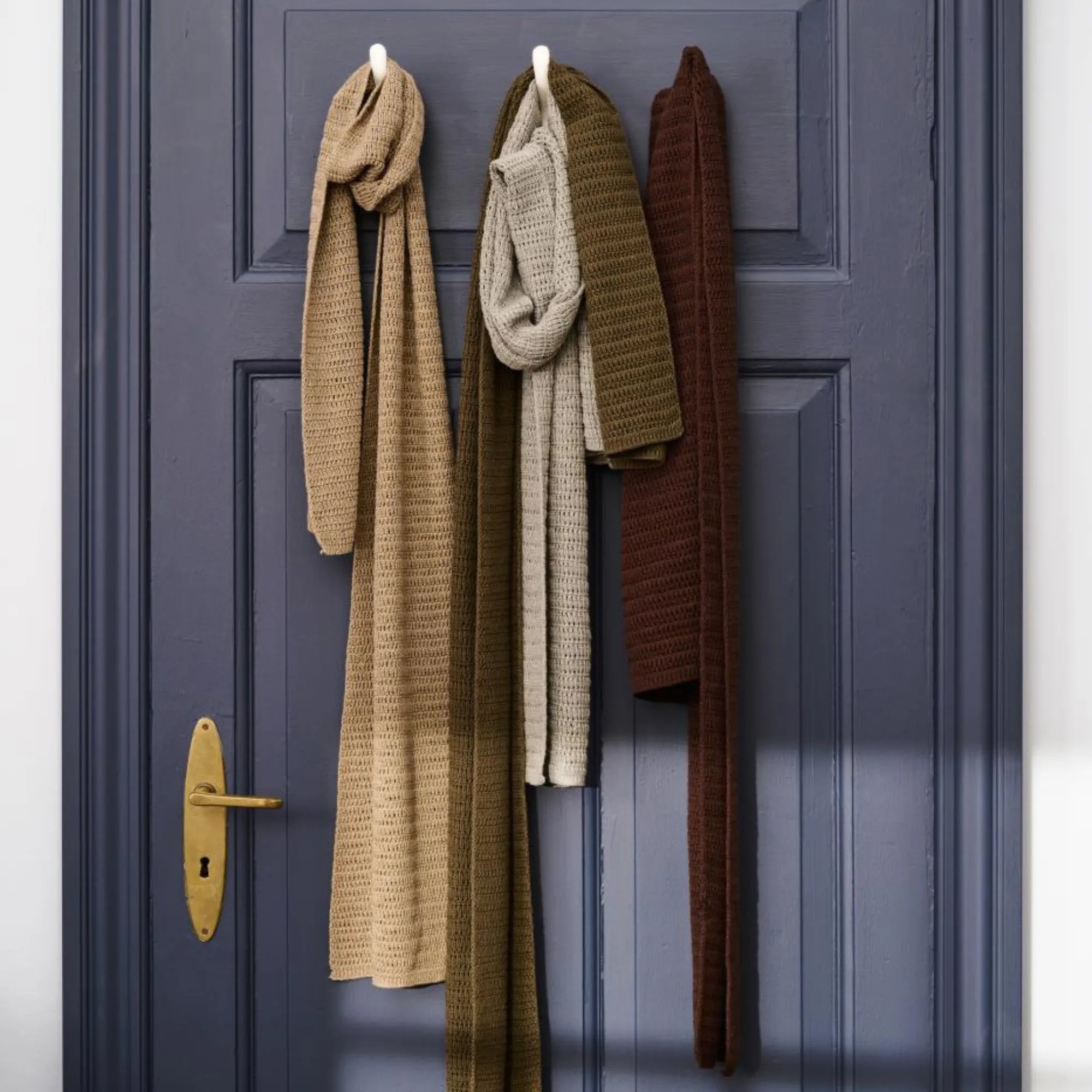 Ib Laursen Halstuch Schal dunkelgrün moosgrün aus Baumwolle gestrickt 160 cm