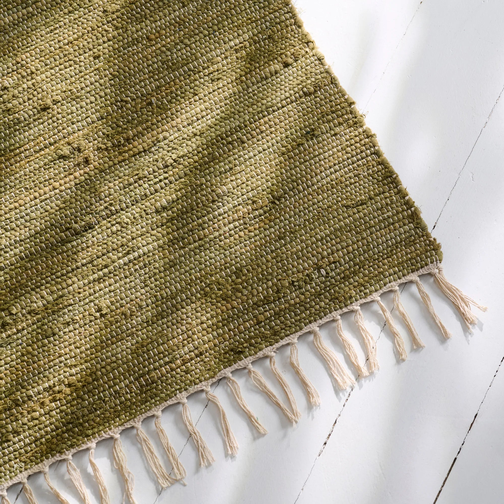 Ib Laursen Teppichläufer Flickenteppich aus Baumwolle grün 60 x 120 cm