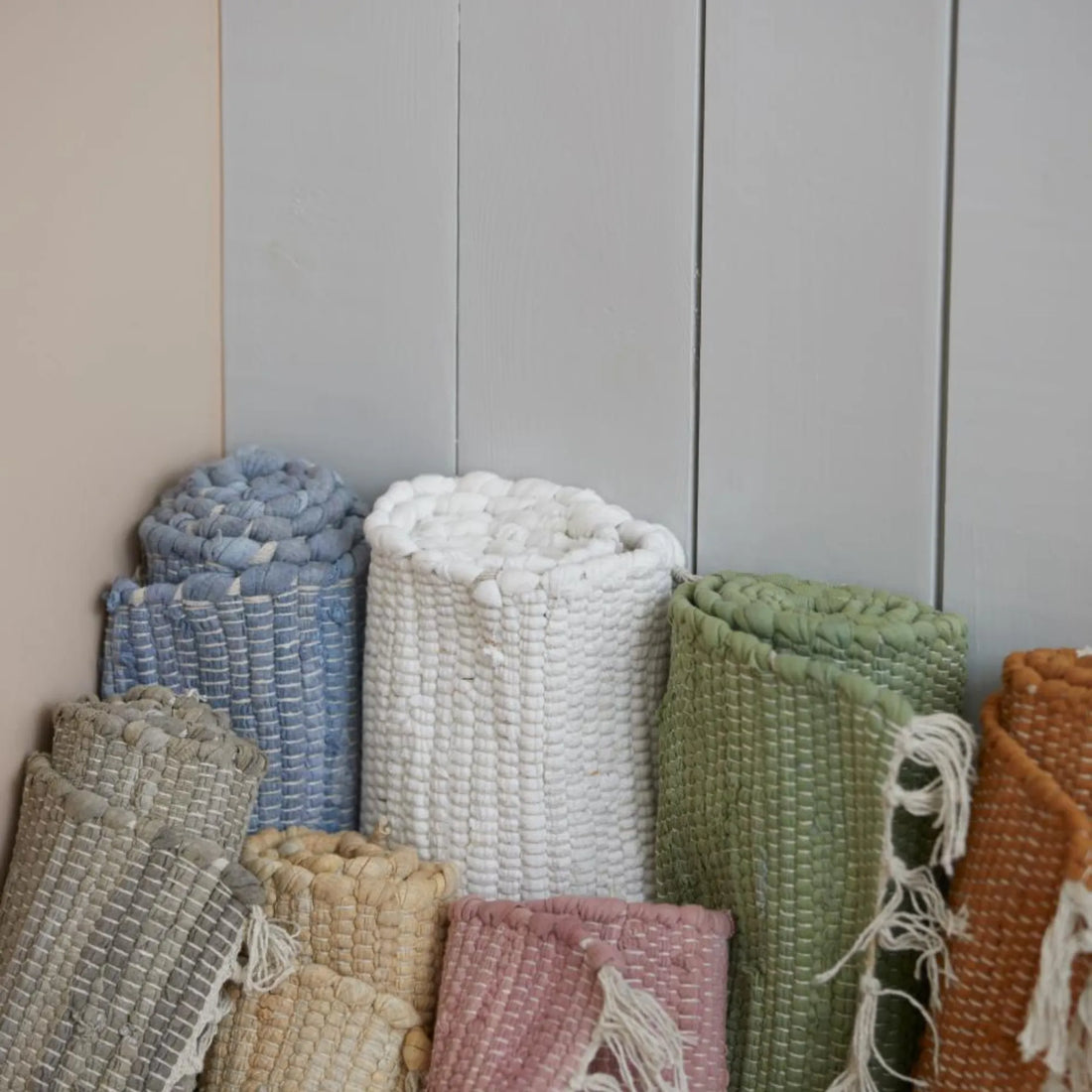 Ib Laursen Teppichläufer Flickenteppich aus Baumwolle grün 60 x 12 cm