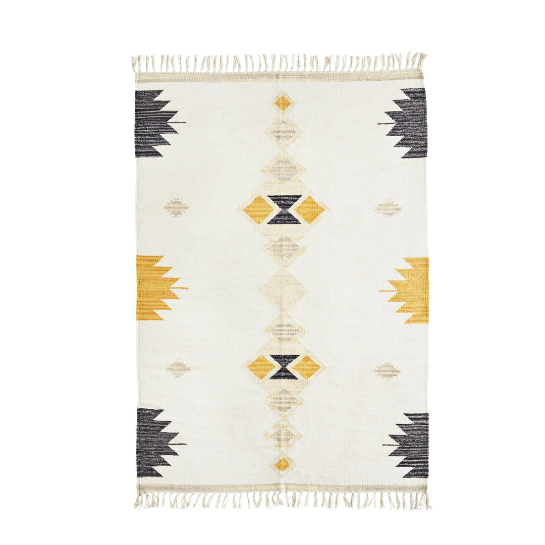 Madam Stoltz handgewebter Bauwollteppich 120 x 180 cm schwarz gelb