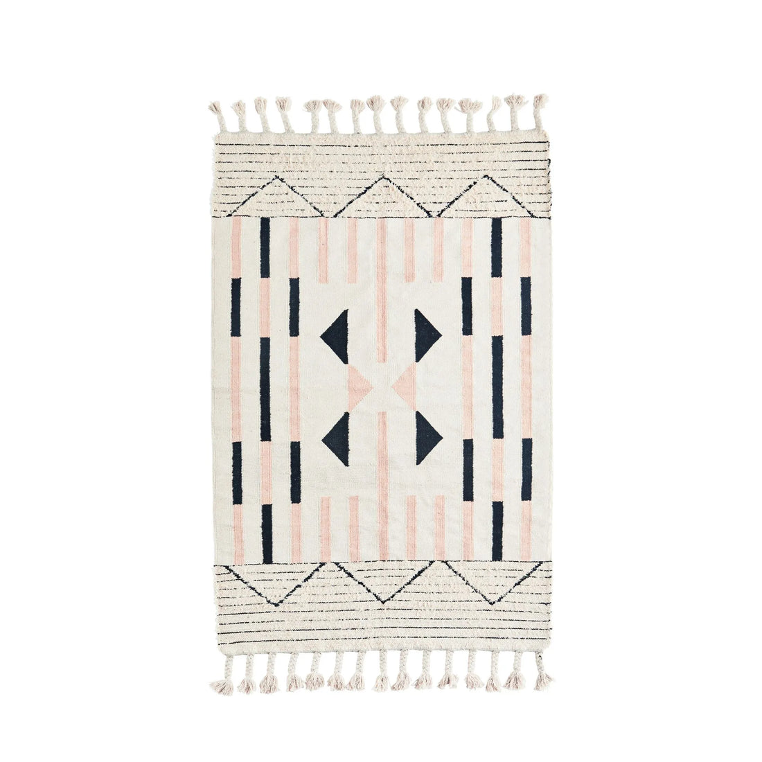 Madam Stoltz handgewebter Bauwollteppich 120 x 180 cm rosa schwarz