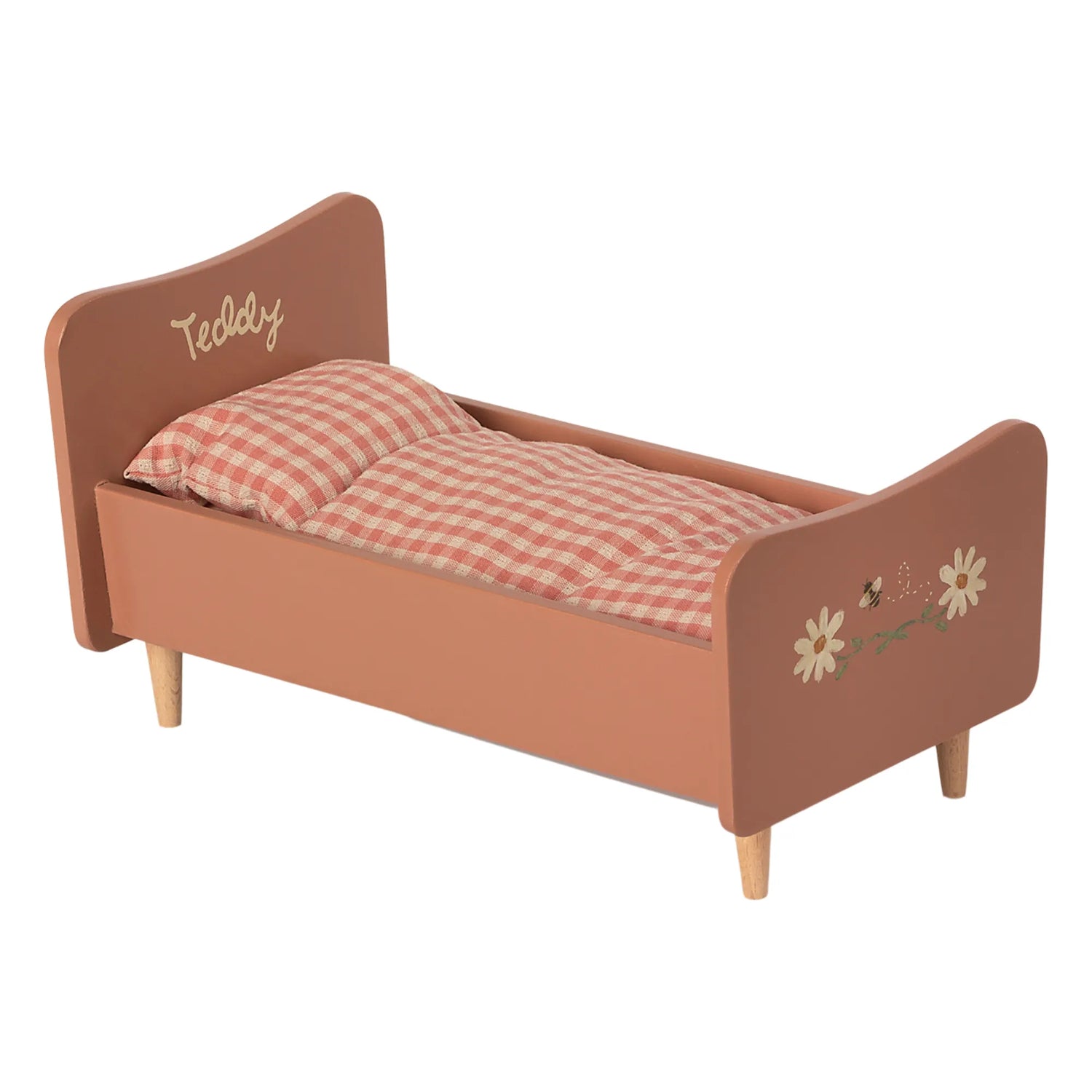 Maileg Bett aus Holz für Mama Teddy rosa handbemalt