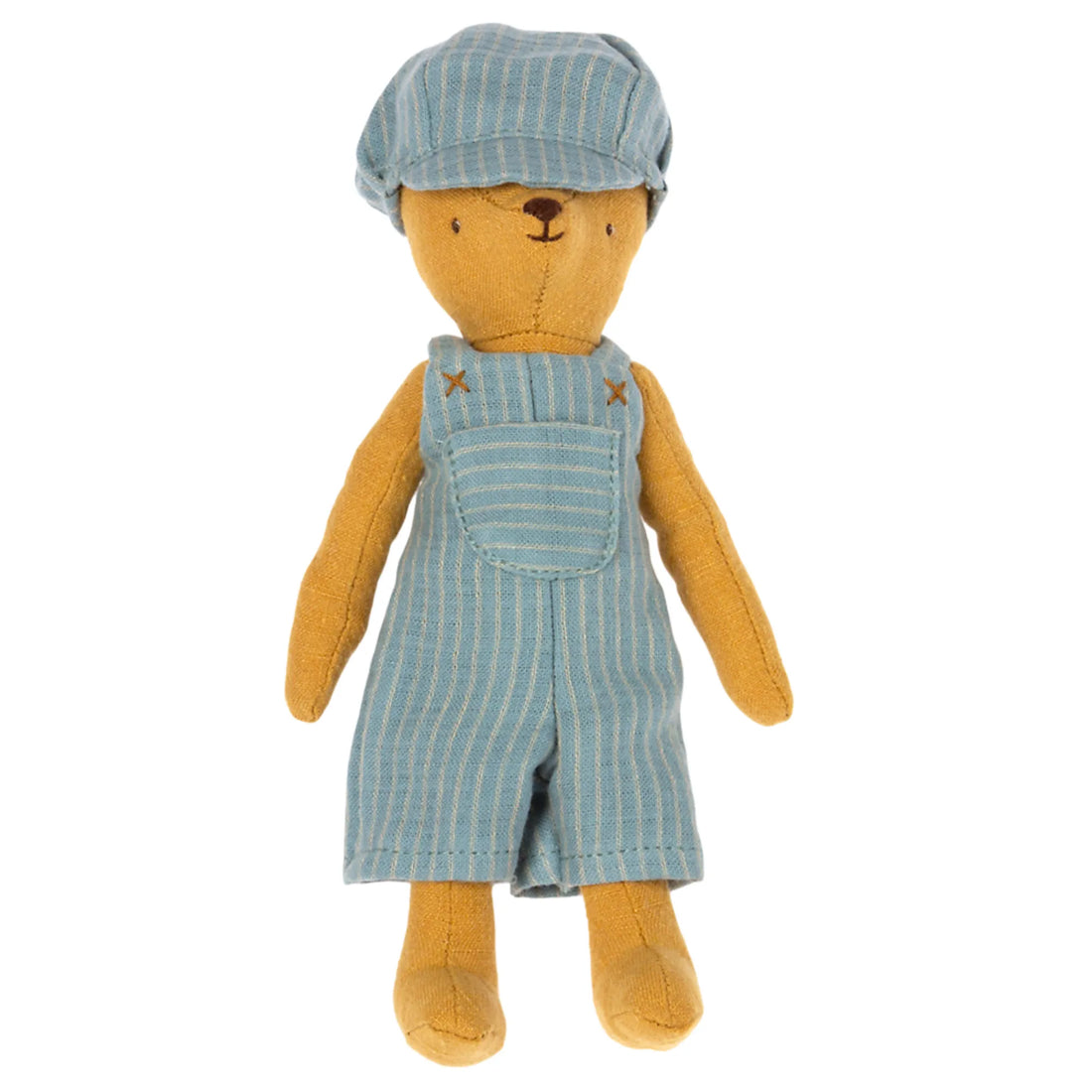Maileg Overall und Mütze für Teddy Junior blau gestreift