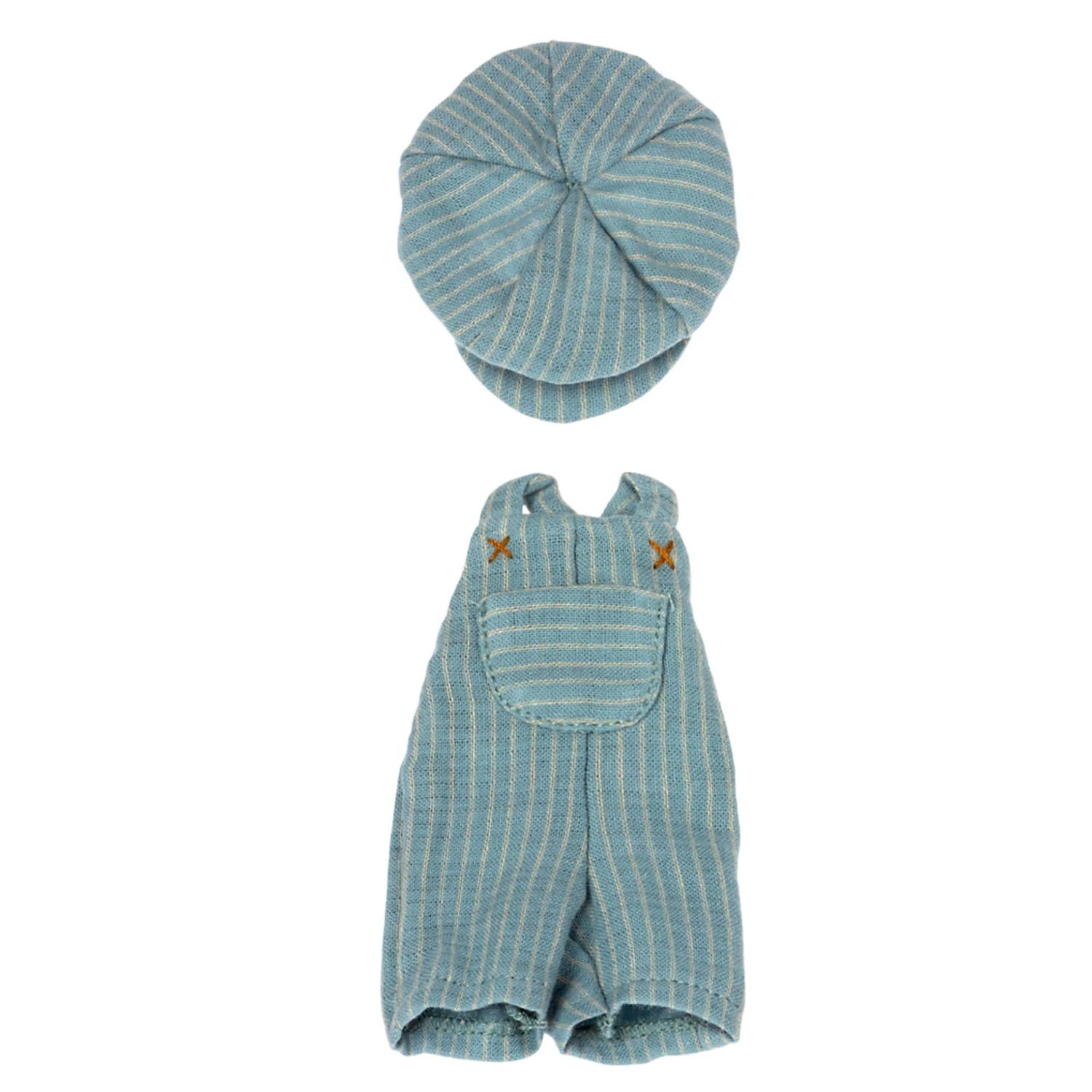 Maileg Overall und Mütze für Teddy Junior blau gestreift