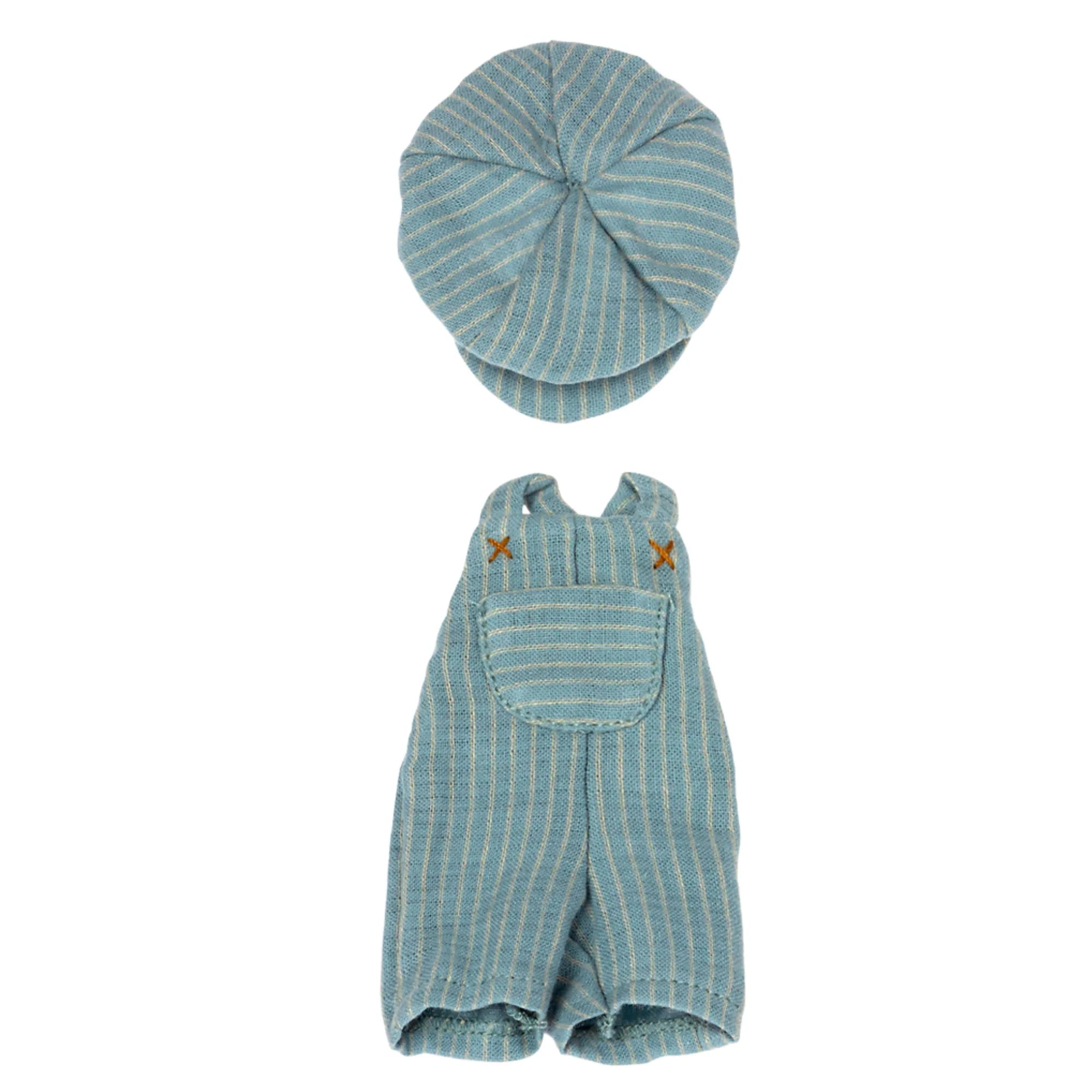 Maileg Overall und Mütze für Teddy Junior blau gestreift
