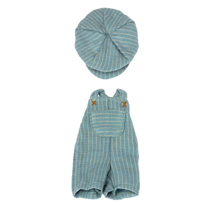 Maileg Overall und Mütze für Teddy Junior blau gestreift