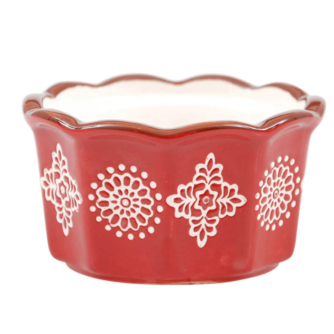 Miljögården "Merry"kleine Ofenform ø 10 cm rot mit weißem Muster